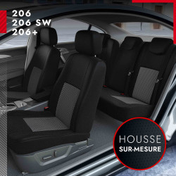 Peugeot 206, Housse siège auto, sièges avant, noir, similicuir