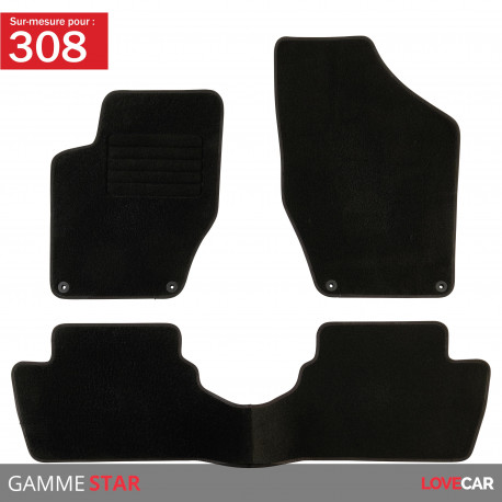 Set tapis de caoutchouc compatible avec Peugeot 308 SW 2013- (T profil  4-pièces + clips de montage)