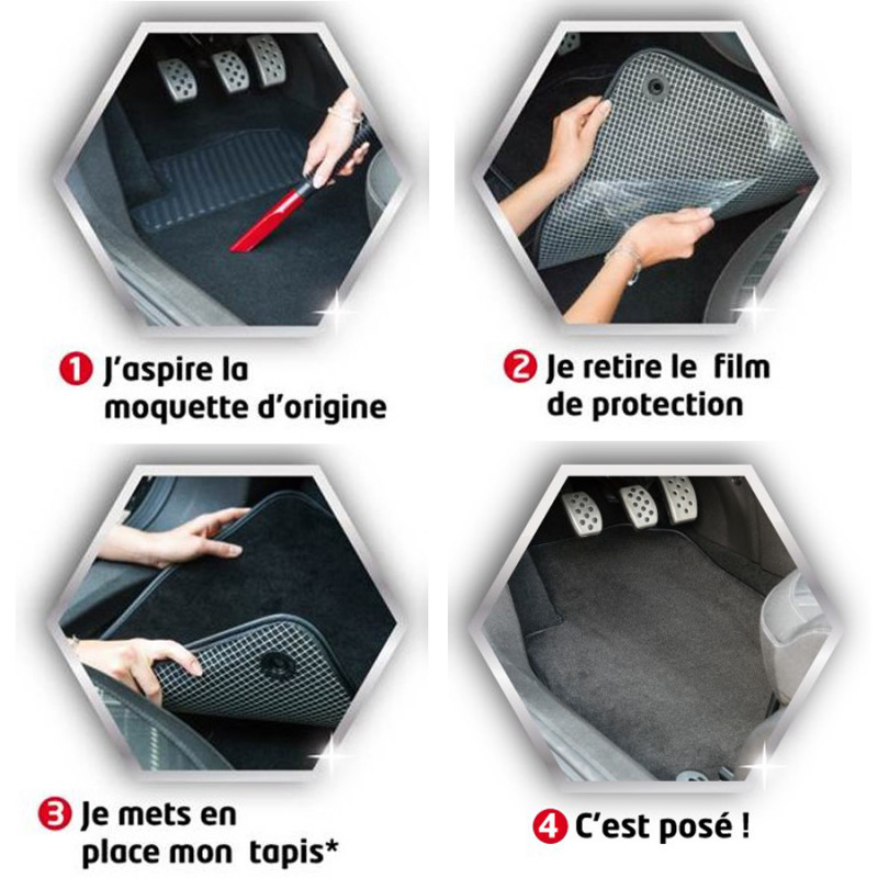 DBS - Tapis de Voiture - sur Mesure pour Clio 4 (2012-2019) - avec Clips de  Fixation - Tapis de Sol antidérapant pour Automobile - 4 pièces